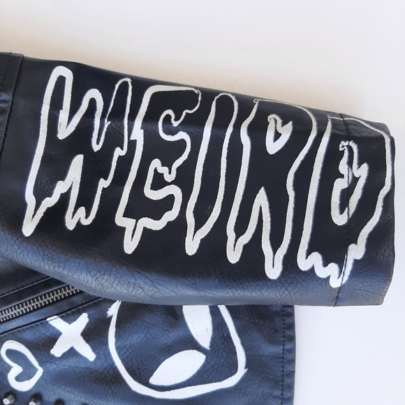 Dope Faux Leather Women's Graffiti Biker Jacket - Picture 5 of 9